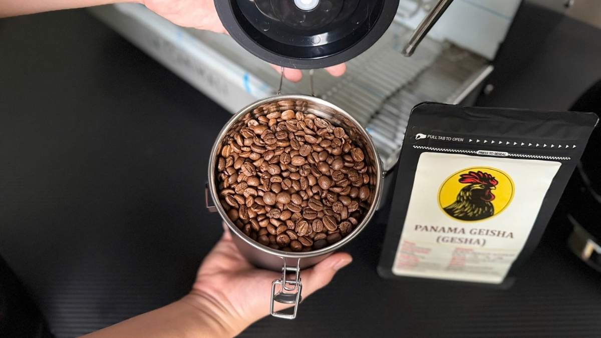 Bảo quản Panama Geisha bằng hũ kín 1 chiều trong kho để giữ hương vị.
