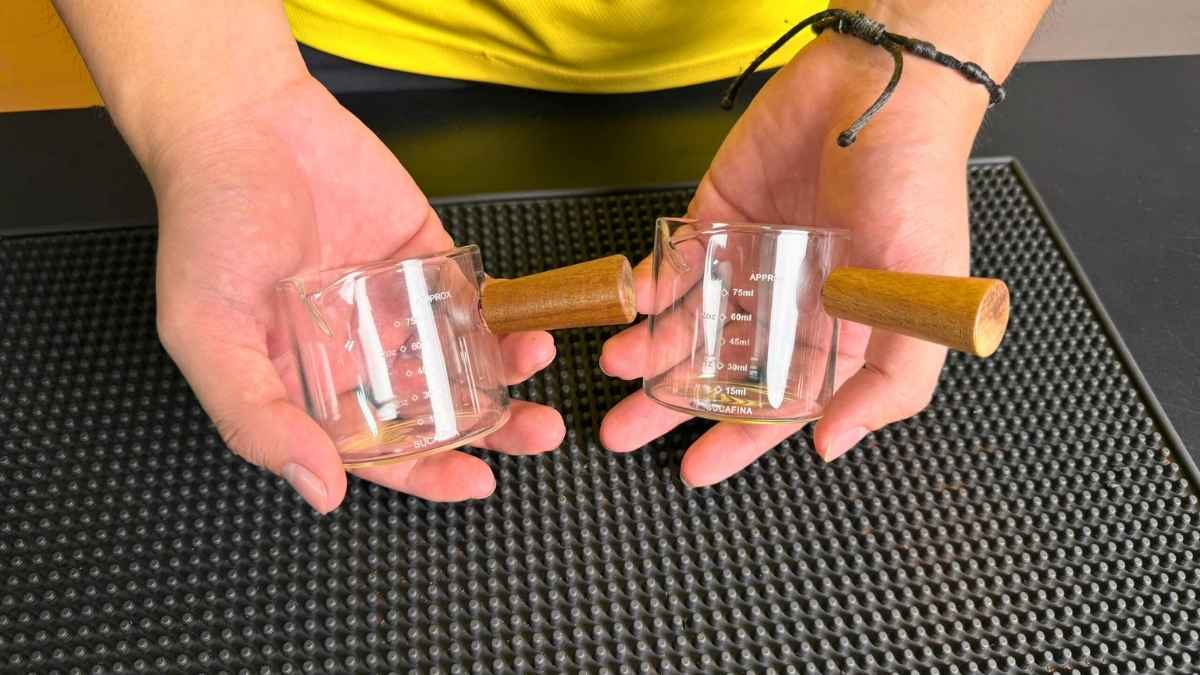 Ly đong espresso thủy tinh chịu nhiệt có vạch chia 15 đến 75ml rõ ràng