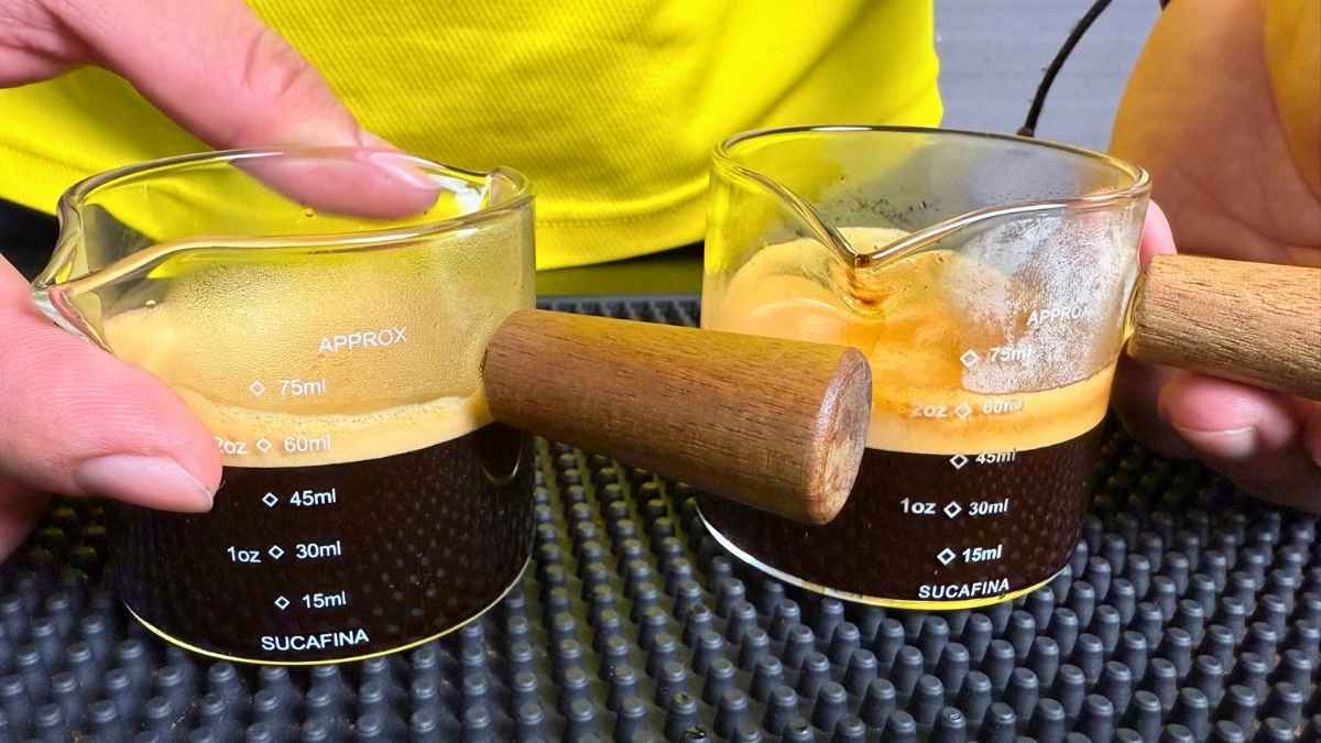 Ly đong espresso thủy tinh cán gỗ 75ml có vạch chia rõ ràng cho barista
