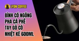 Bình cổ ngỗng pha cà phê tay gỗ có nhiệt kế 600ml