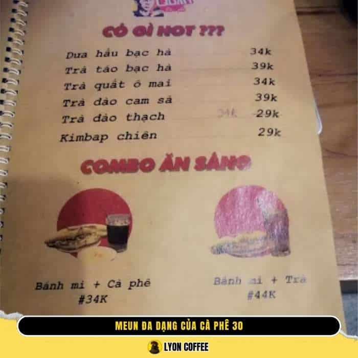 Review menu đồ uống tại quán Cà Phê 30 Hà Nội