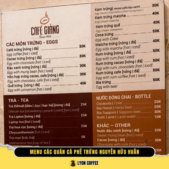 Review menu các quán cà phê trứng Nguyễn Hữu Huân