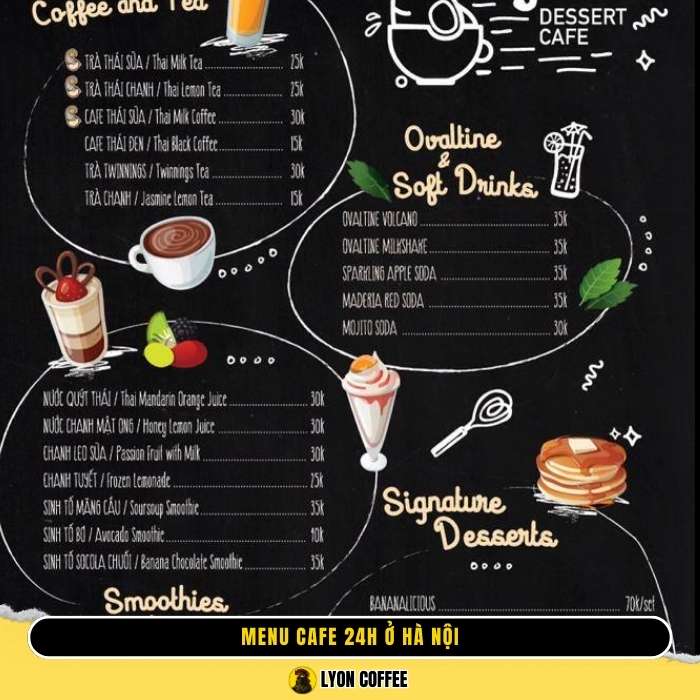 Review menu các quán cafe mở cửa xuyên đêm 24/24h ở Hà Nội