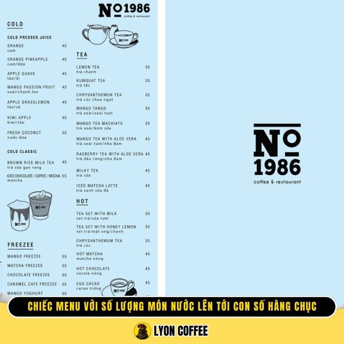 Menu quán cafe 1986 Hải Phòng