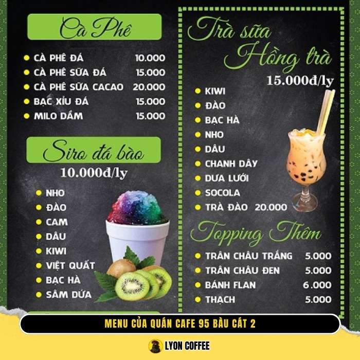 Menu quán Coffee Cuckoo - Cafe 95 Bàu Cát 2 Tân Bình