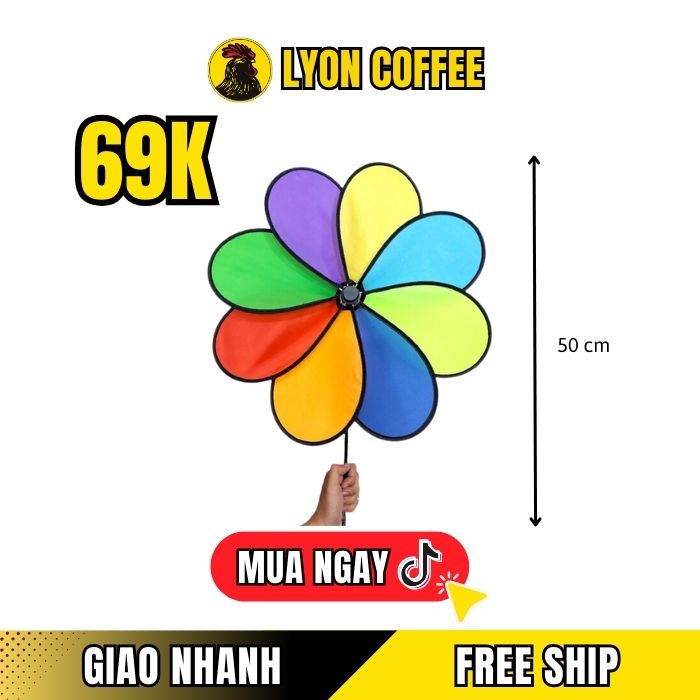 Chong chóng nhựa cầu vồng 50cm có 8 cánh nhiều màu