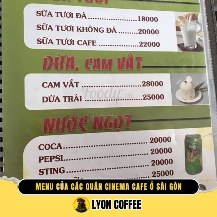 Menu của các quán Cinema Cafe ở Sài Gòn