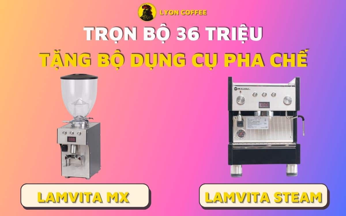 Combo máy pha cafe Lamvita Steam và máy xay Lamvita Mx 