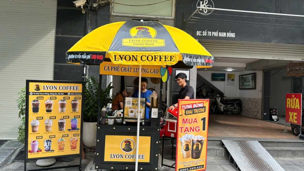 Xe cà phê lưu động khung sắt sơn tĩnh điện – bố trí hợp lý và an toàn.