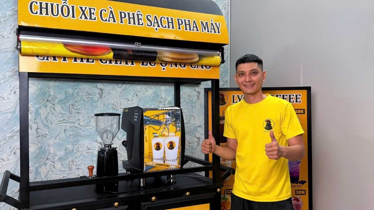 Combo xe cà phê 31 triệu Lyon Coffee – máy Gemilai Pro dual boiler trên xe mái vòm cao cấp