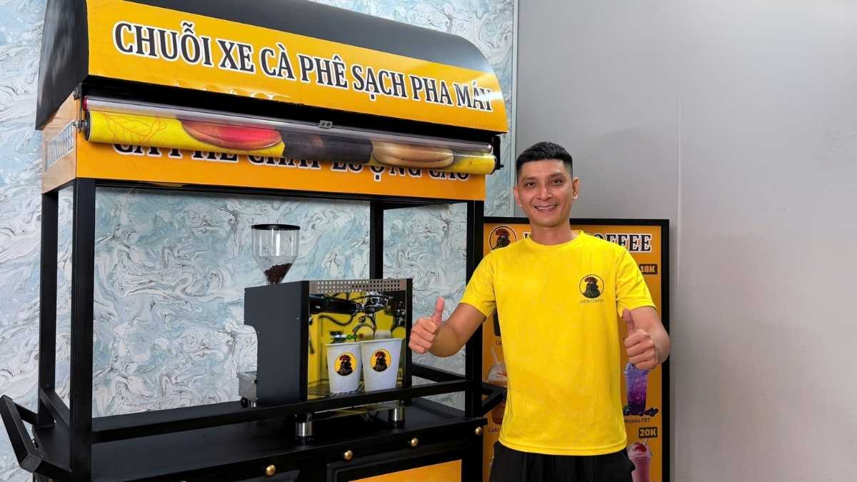 Combo xe cà phê 33 triệu Lyon Coffee – máy Lamvita Mio II tích hợp xay trên xe mái vòm chuyên nghiệp