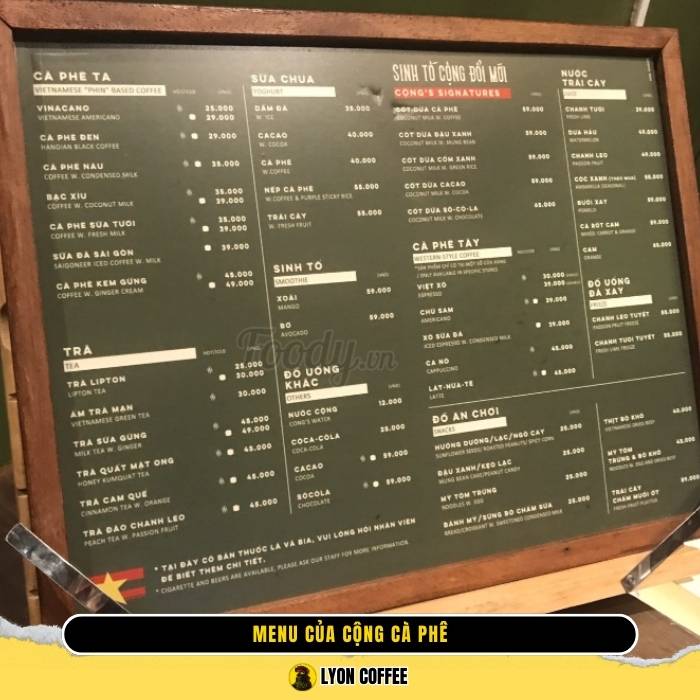 Hình ảnh menu thực đơn của quán Cộng Cà Phê 