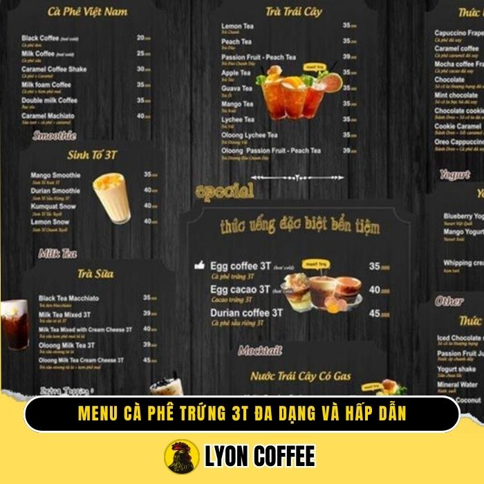 Menu thực đơn cà phê trứng 3T