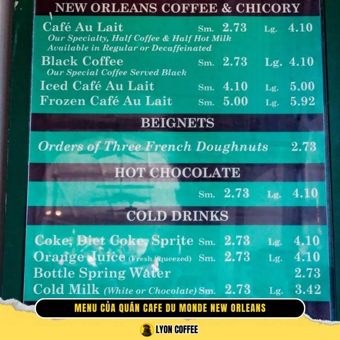 Menu Cafe Du Monde New Orleans