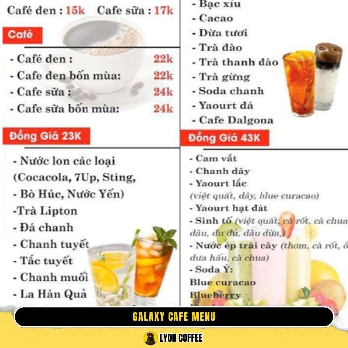 Hình ảnh menu thực đơn quán cafe Galaxy ở tại quận Thủ Đức