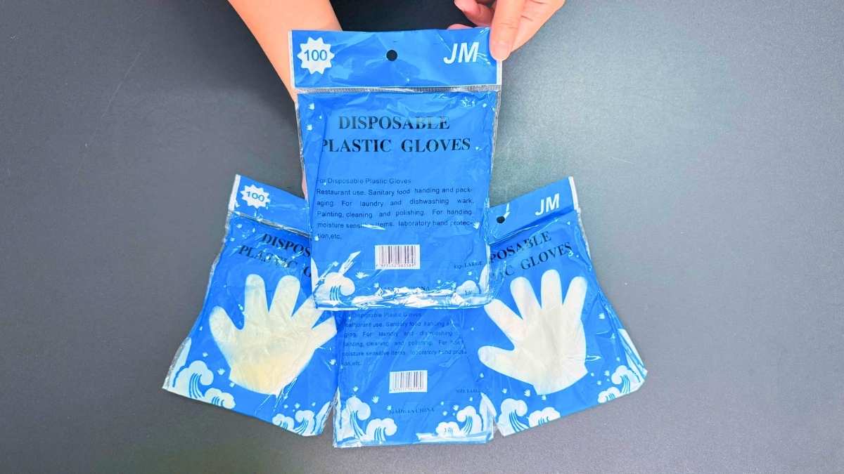 Bao tay nilon 100 cái/túi, bảo quản nơi khô ráo, sạch sẽ