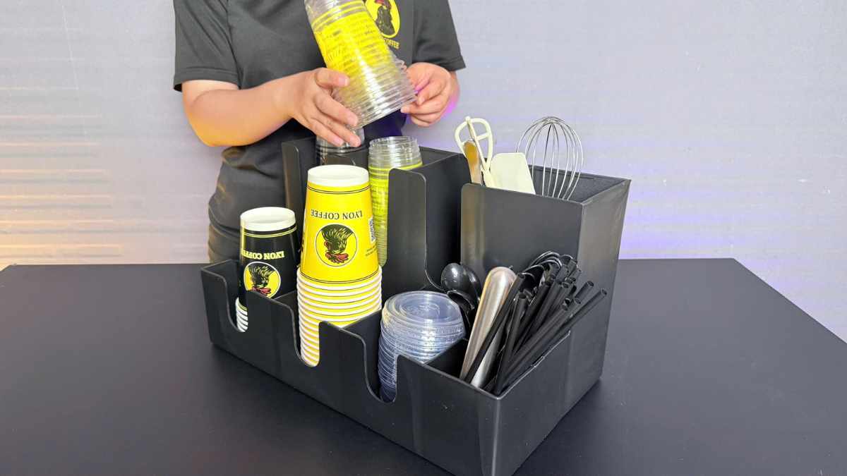 Kích thước kệ 9 ngăn 2 tầng 42x23x23cm nhựa PP dùng cho quầy pha chế