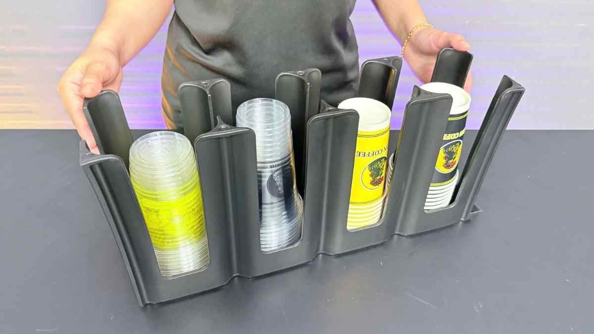 Khay úp ly cốc 4 ngăn đứng thẳng nhựa PP màu đen cho quầy pha chế