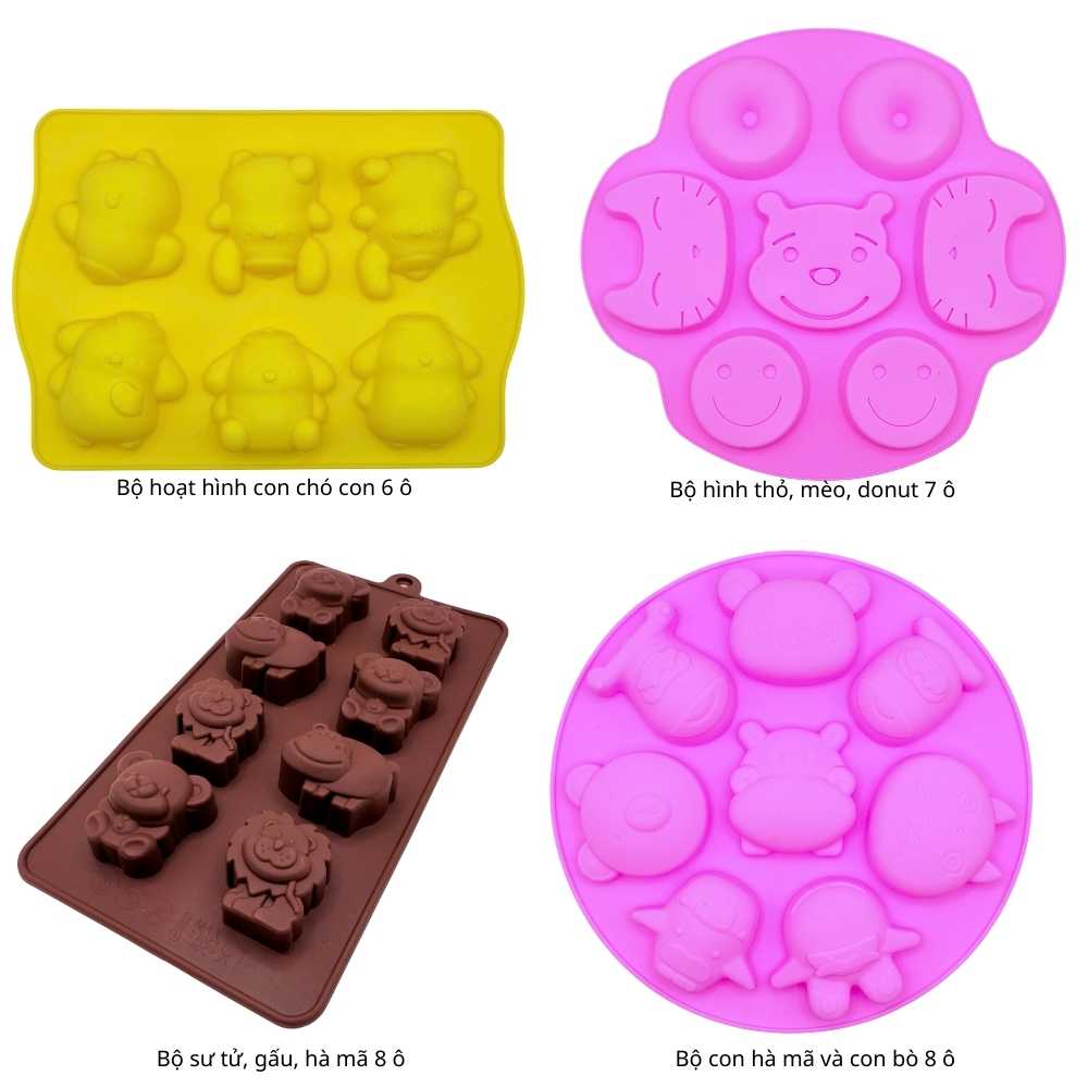 Khuôn silicon thú hoạt hình 6 đến 8 ô làm topping trà sữa