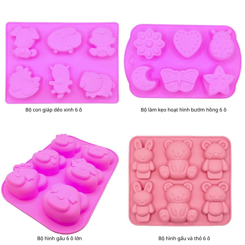 Khuôn silicon con giáp và thú 6 ô làm thạch mini