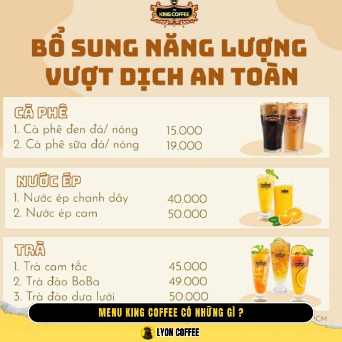 Menu các quán cafe King Coffee có những gì