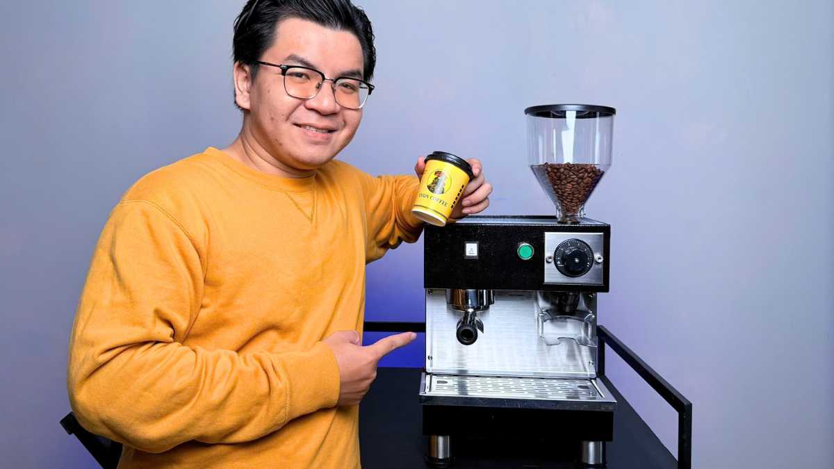 áy pha cà phê Lamvita Eco II cũ tích hợp grinder nhỏ gọn