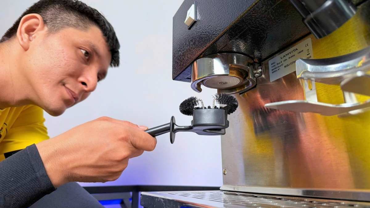 vệ sinh grinder và group head máy Lamvita Eco II