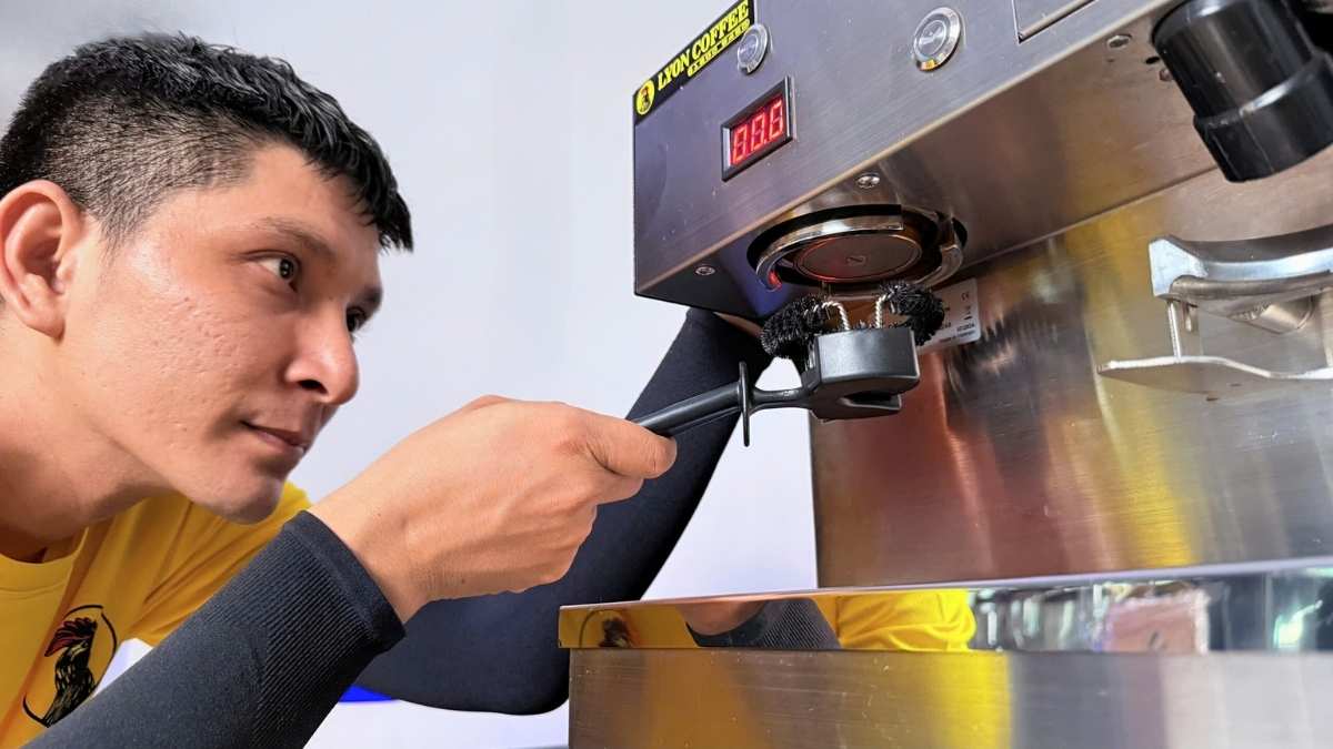 vệ sinh group head và bề mặt inox ABS của Lamvita Mio II