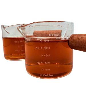 Ly đong espresso bằng thuỷ tinh cán gỗ định lượng 75ml