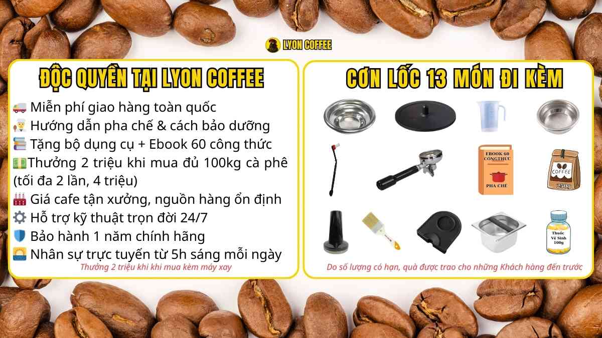 ưu đãi khi mua Gemilai CRM 3200B Pro tại Lyon Coffee