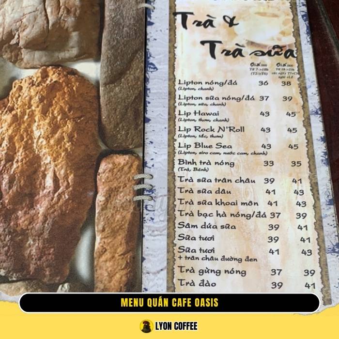 Menu thực đơn của quán cafe Oasis Lê Văn Sỹ ở Phú Nhuận