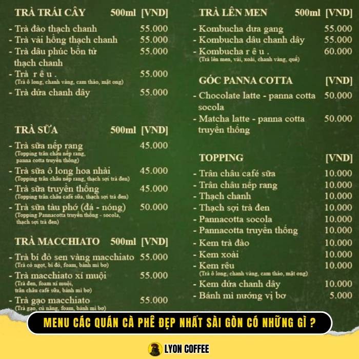 Menu các quán cafe đẹp nhất ở tại Sài Gòn