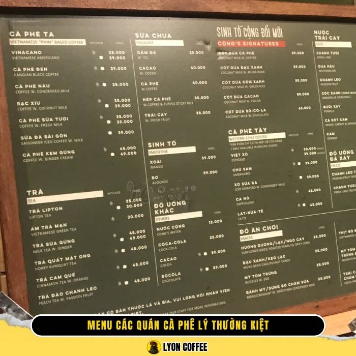 Review menu thực đơn các quán cà phê Lý Thường Kiệt