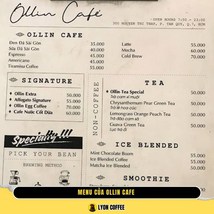 review đánh giá menu thực đơn tại Ollin Cafe