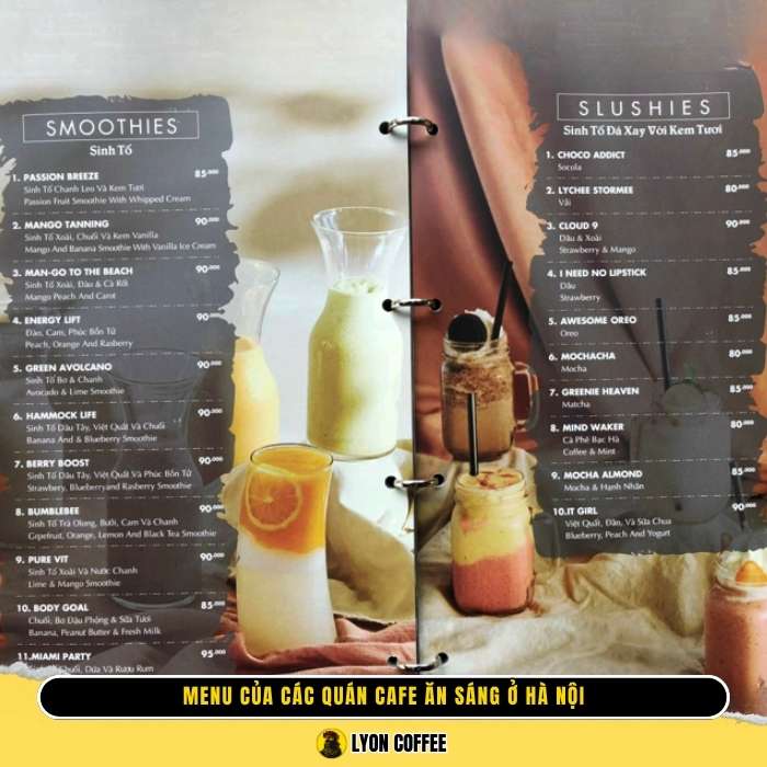 Menu của các quán cafe ăn sáng ở Hà Nội