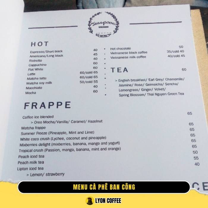 menu quán cafe có ban công view đẹp ở Sài Gòn