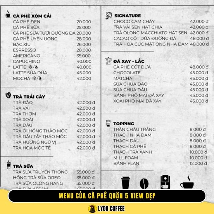 Review menu của các quán cà phê quận 5