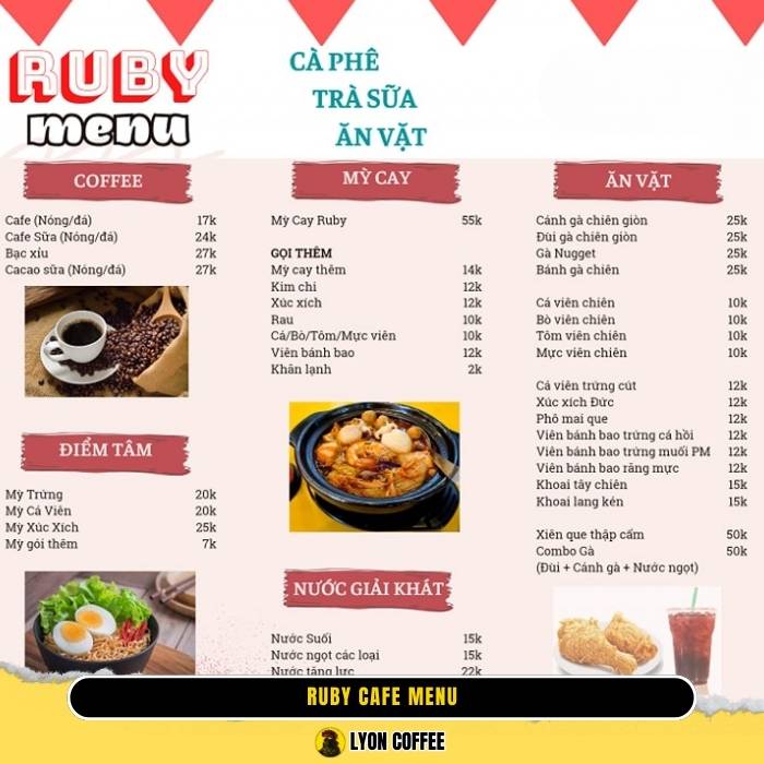 Hình ảnh menu thực đơn quán Ruby's Cafe