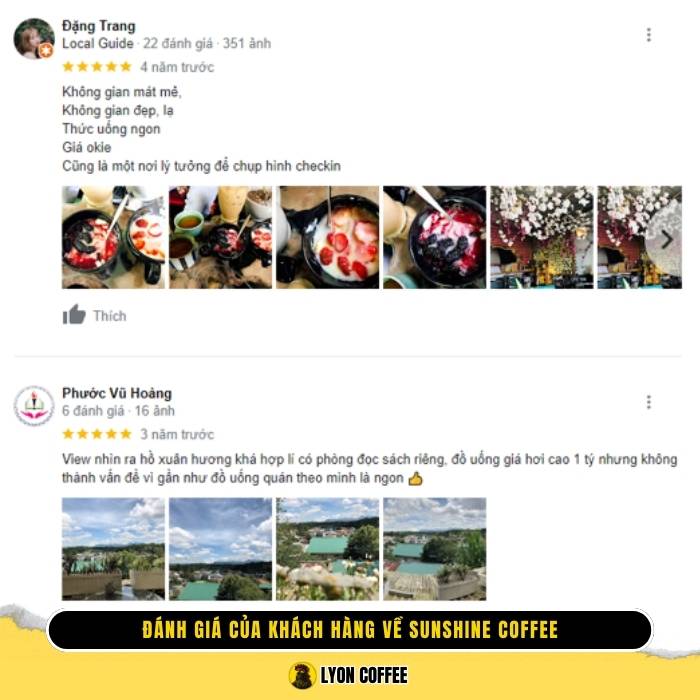 Đánh giá của khách hàng về Sunshine Coffee Đà Lạt