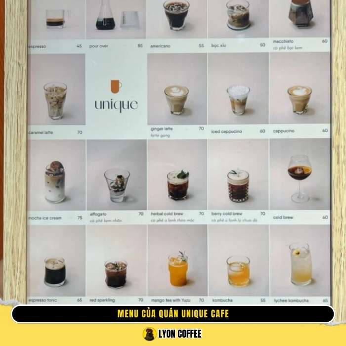 Menu của quán Unique Cafe Phú Nhuận