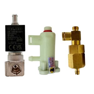 Hệ thống van máy pha cà phê Gemilai – van điện từ OLAB và van xả áp OPV giữ ổn định 9 bar.