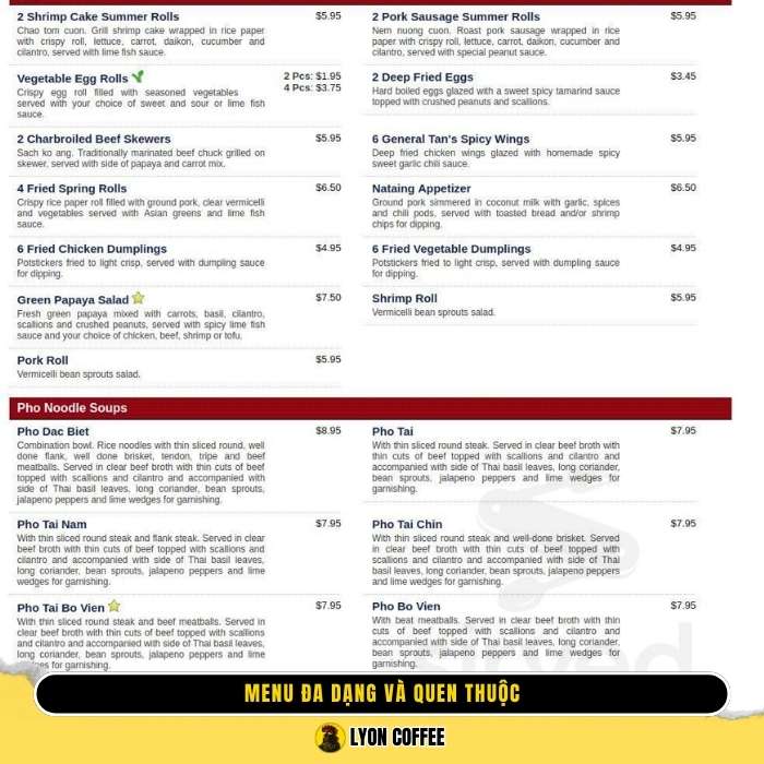 Reviews menu đa dạng ở quán Xinh Xinh Cafe Urbana Illinois