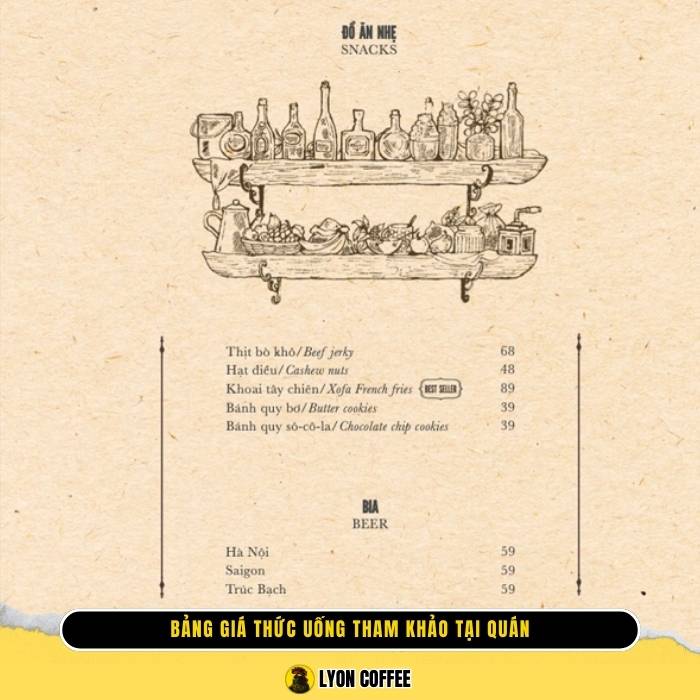 Menu đồ ăn nhẹ tại Xofa Cafe & Bistro Hà Nội